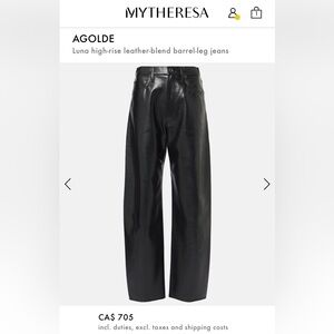 Agolde Black Leather Barrel Trousers